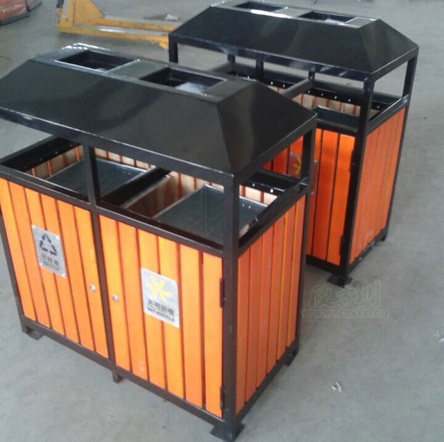 戶外環(huán)保鋼木分類垃圾桶工廠生產圖